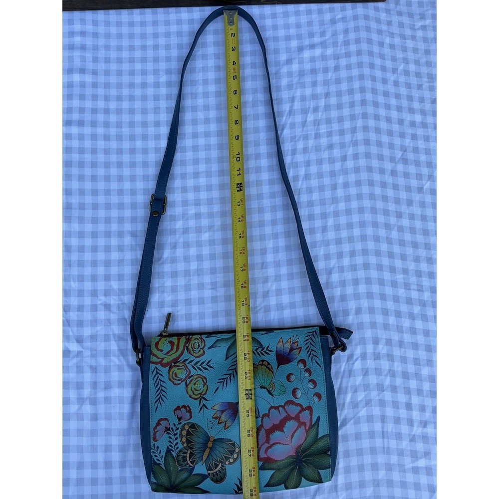 Anna Anuschka Hand Painted Leather Crossbody Bag Butterfly Garden Floral - Picture 8 of 11